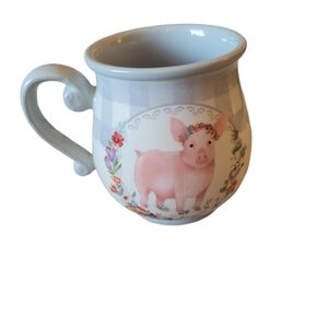 Pioneer Woman Country Farmhouse Pig Pot Belly Mug Gray Gingham Check 5"